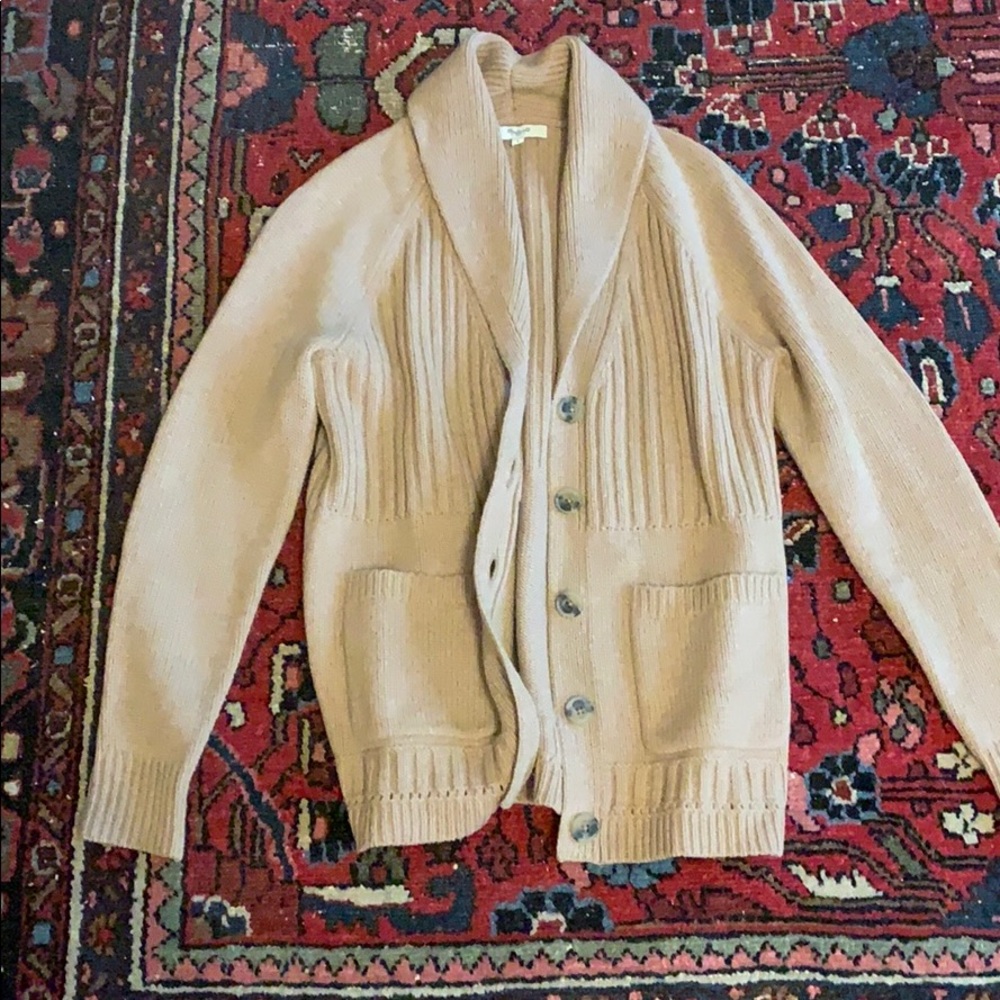 Madewell tan merino wool grandpa cardigan